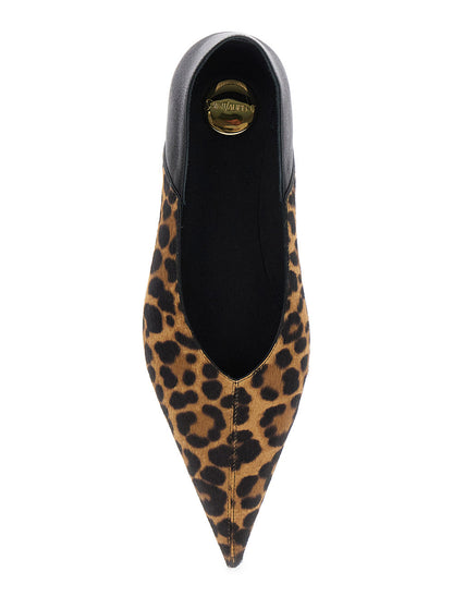 Saint Laurent Women Brown Ballerinas With Leopard Motif And Foldable Buttress In Fabric Woman by Luosophy