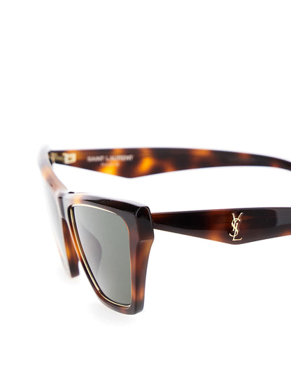 Saint Laurent Women Brown Sunglasses With Tortoiseshell Print And Cassandre Logo On Temples In Acetate Woman by Luosophy