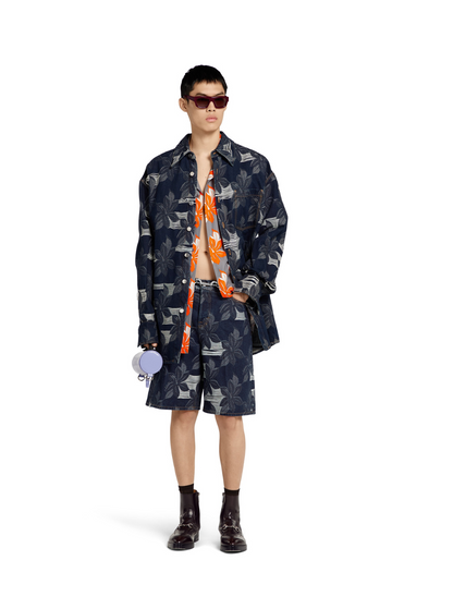 Gucci Men Blue Bermuda Shorts With All-Over Floral Embroidery And Logo Patch On The Back In Denim Man by Luosophy