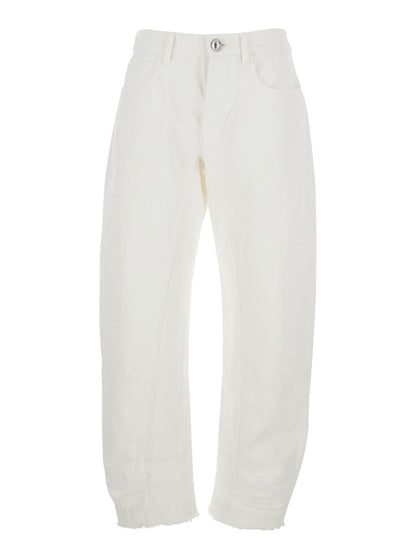 Jil Sander Women White Jeans With Logo Patch On The Rear And Fringed Hem In Denim Woman by Luosophy