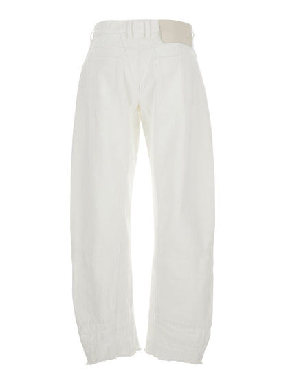 Jil Sander Women White Jeans With Logo Patch On The Rear And Fringed Hem In Denim Woman by Luosophy