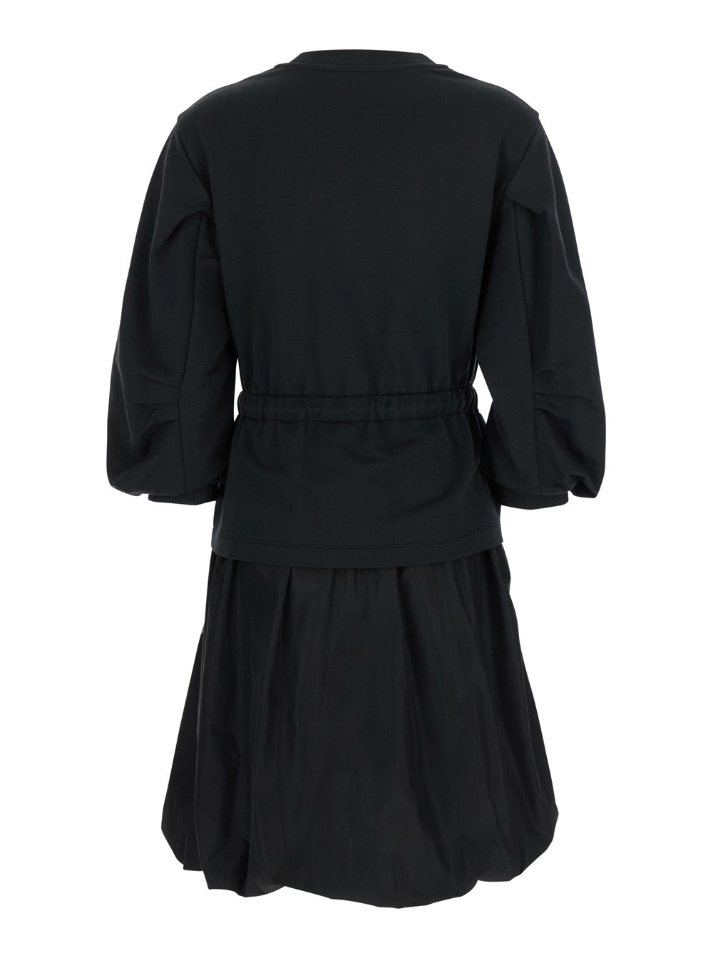 Moncler Women Black Dress With Elastic Waist And Logo Patch On The Sleeve In Tech Fabric Woman by Luosophy