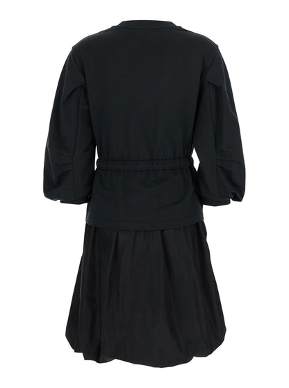 Moncler Women Black Dress With Elastic Waist And Logo Patch On The Sleeve In Tech Fabric Woman by Luosophy