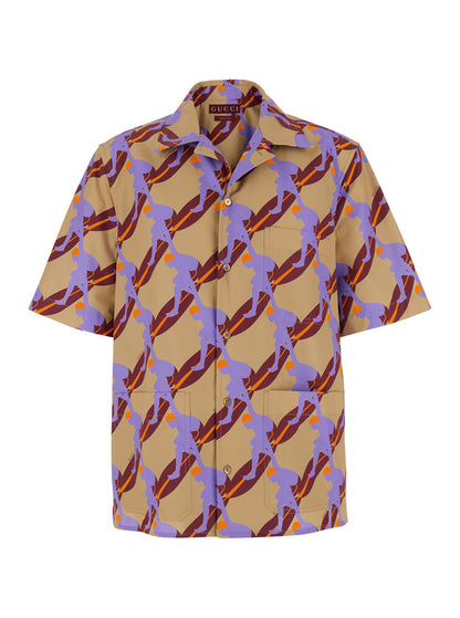 Gucci Men Multicolor Bowling Shirt With Cuban Collar And All-Over Print In Cotton Man by Luosophy