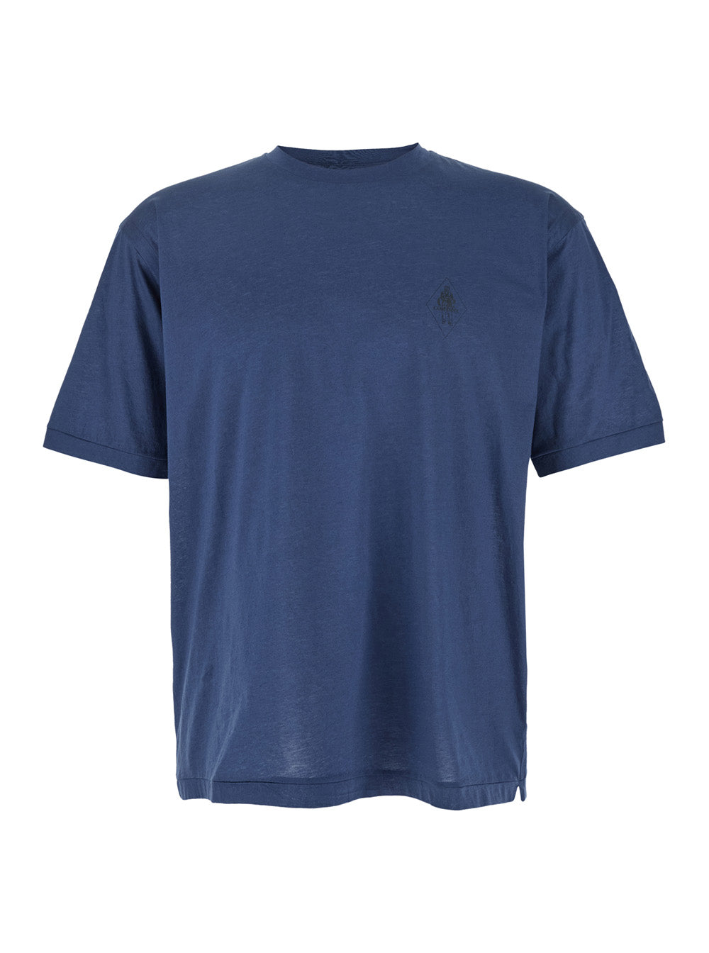 C.P. Company Men Blue Crewneck T-Shirt With Logo Embroidery On The Front In Cotton Man by Luosophy