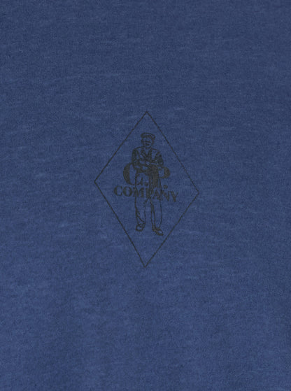 C.P. Company Men Blue Crewneck T-Shirt With Logo Embroidery On The Front In Cotton Man by Luosophy