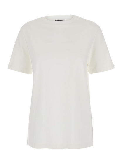 Jil Sander Women White Crewneck T-Shirt With Logo Patch Applied On The Back In Cotton Woman by Luosophy