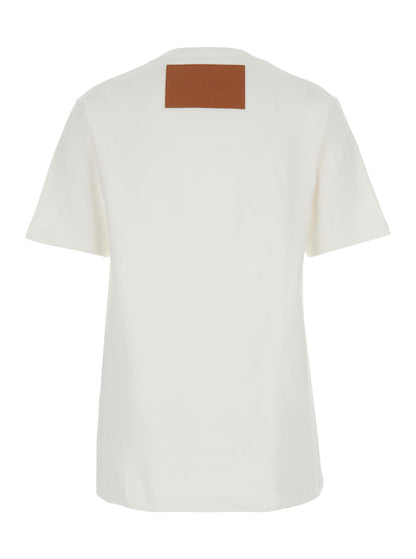 Jil Sander Women White Crewneck T-Shirt With Logo Patch Applied On The Back In Cotton Woman 