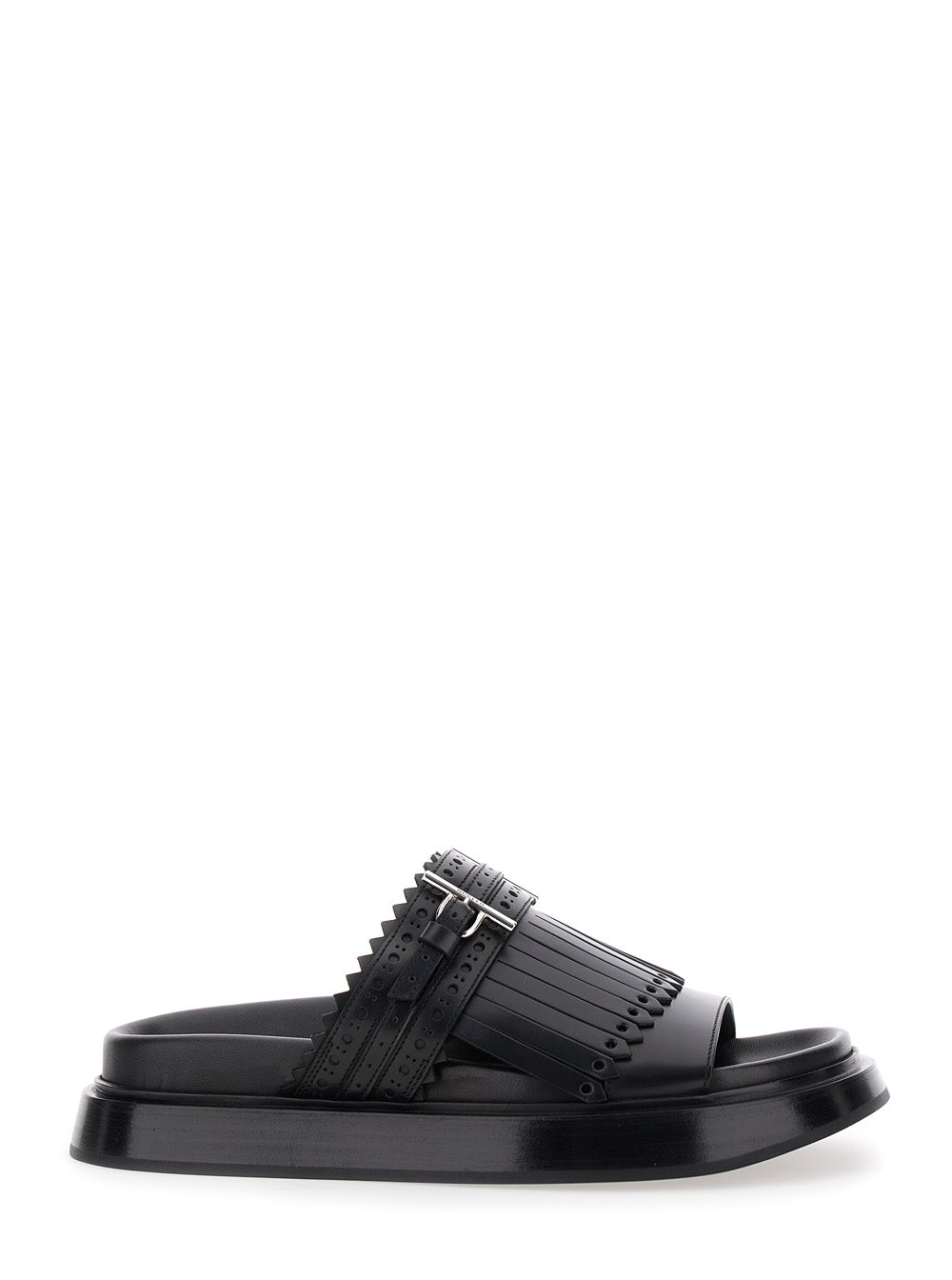 Alexander Mcqueen Women Black Sandals With Brogue T-Buckle Decorative Strap In Leather Woman by Luosophy