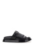 Alexander Mcqueen Women Black Sandals With Brogue T-Buckle Decorative Strap In Leather Woman by Luosophy