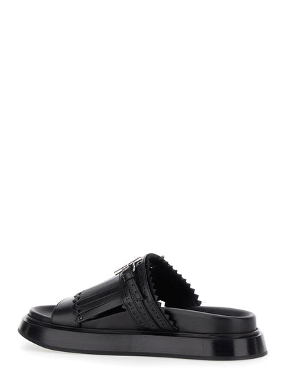 Alexander Mcqueen Women Black Sandals With Brogue T-Buckle Decorative Strap In Leather Woman by Luosophy