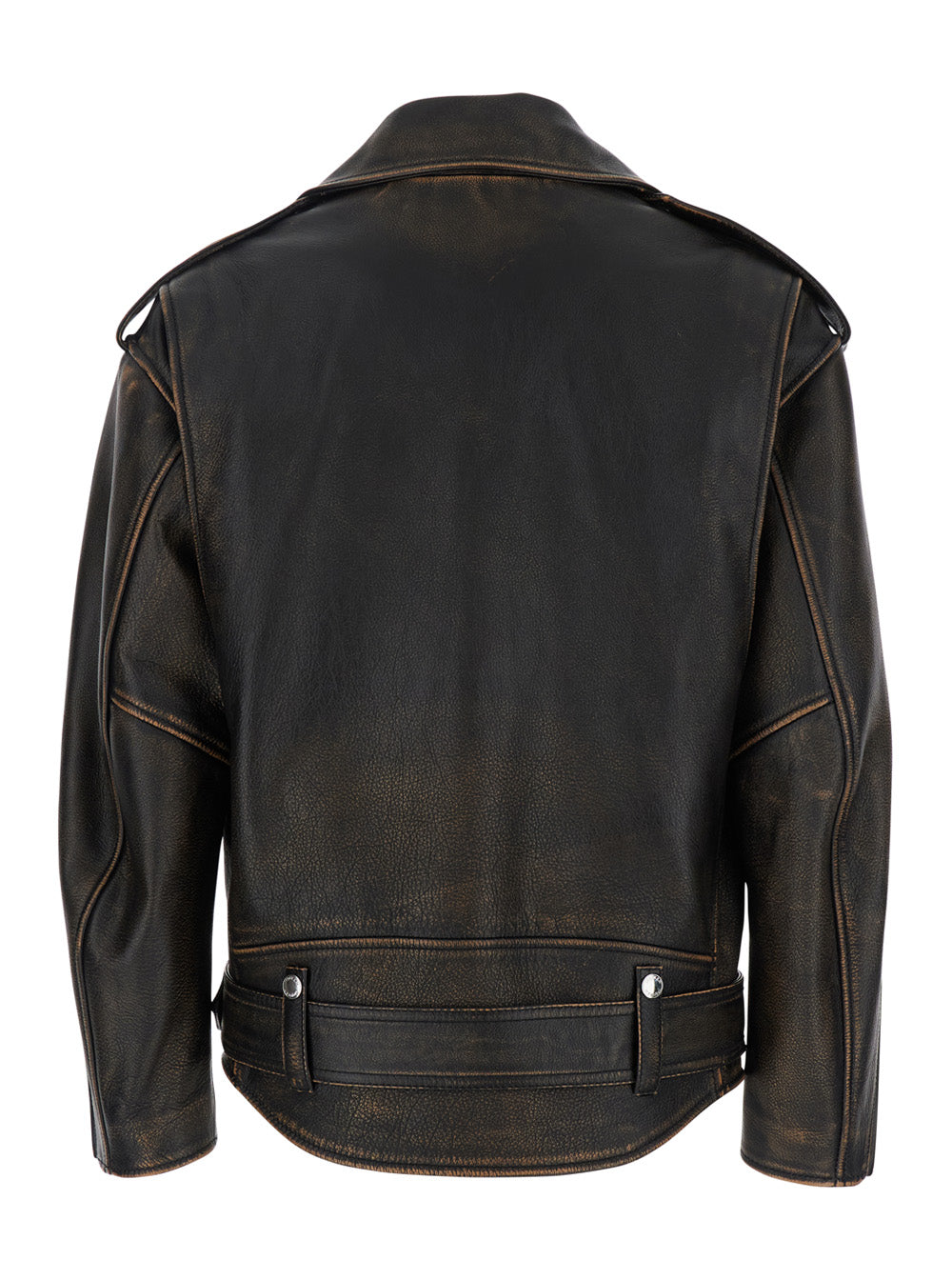 Alexander Mcqueen Women Antiqued Brown Biker Jacket With Wide Classic Lapels And Decentralized Zip Closure In Leather Woman by Luosophy