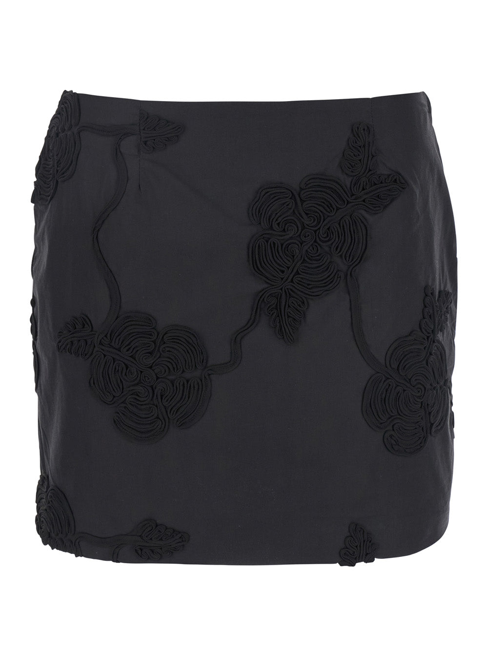 Rotate Women Black Mini Skirt With 3D Floral Details Applied All-Over In Cotton Woman by Luosophy