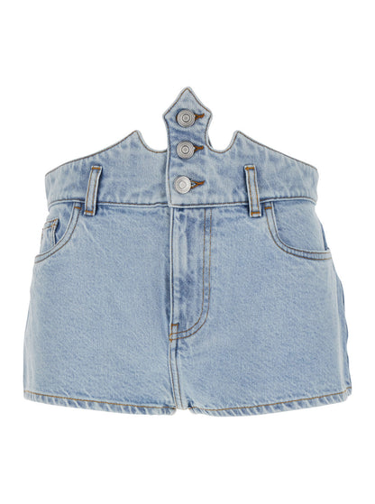 Coperni Women Blue Shorts With Crown-Shaped Design In Cotton Woman by Luosophy