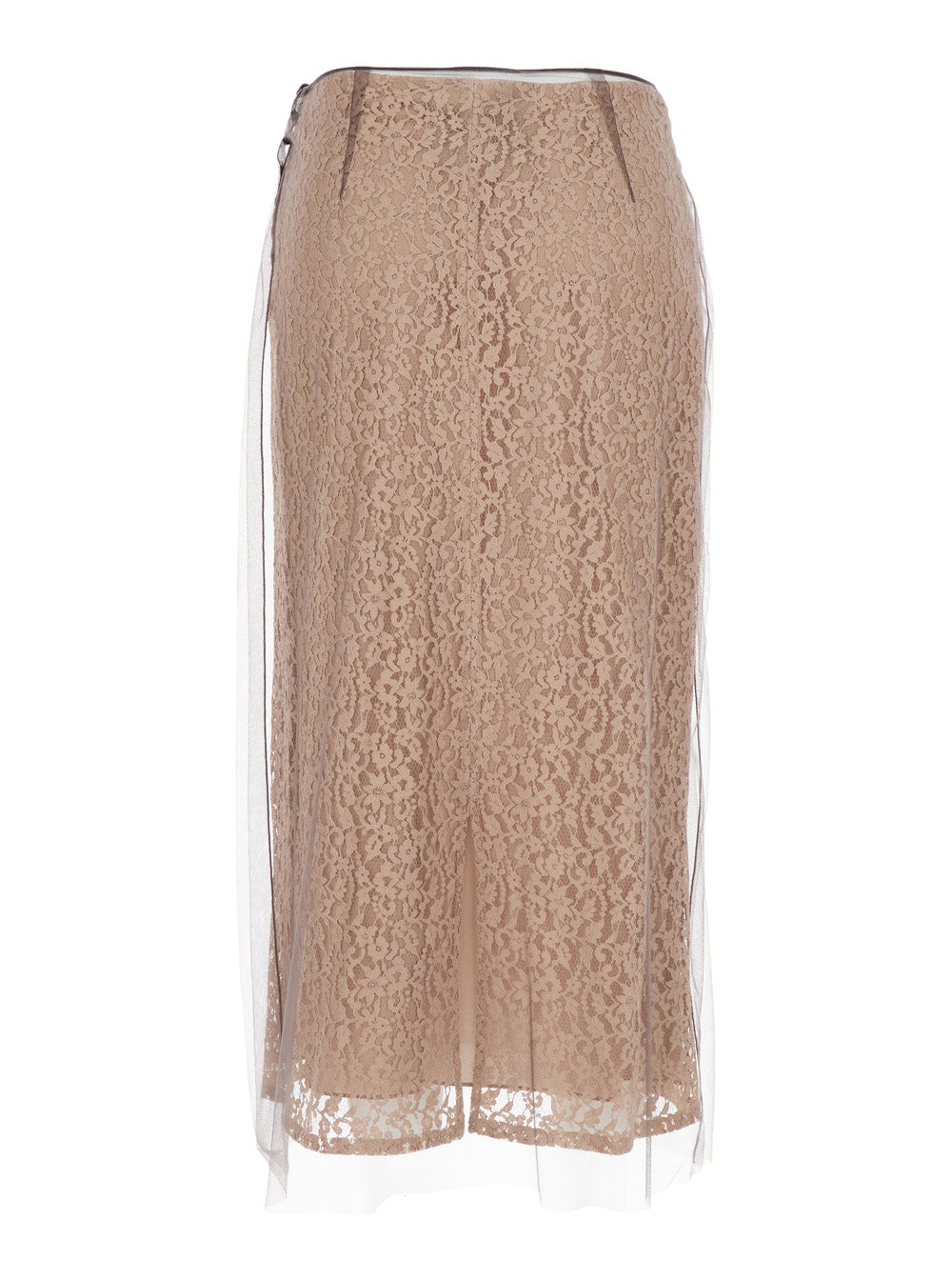 Fendi Women Beige Tube Skirt With All-Over Floral Embroidery In Lace Woman by Luosophy