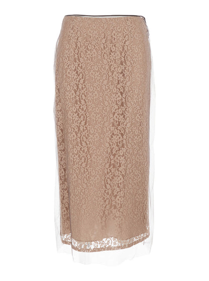 Fendi Women Beige Tube Skirt With All-Over Floral Embroidery In Lace Woman by Luosophy