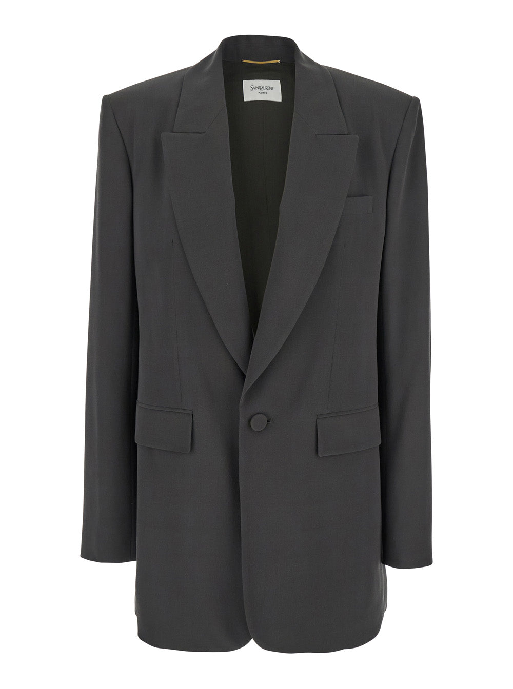 Saint Laurent Women Grey Single-Breasted Jacket With Peak Revers In Silk Woman by Luosophy