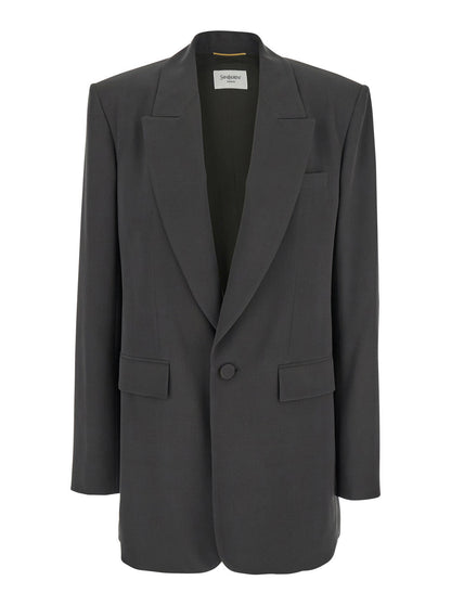 Saint Laurent Women Grey Single-Breasted Jacket With Peak Revers In Silk Woman by Luosophy