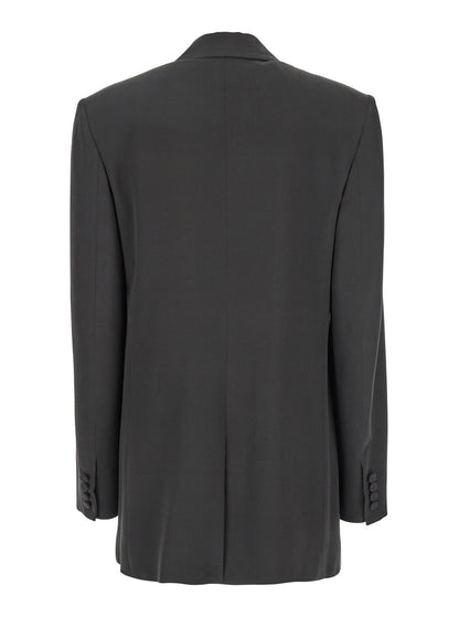 Saint Laurent Women Grey Single-Breasted Jacket With Peak Revers In Silk Woman by Luosophy