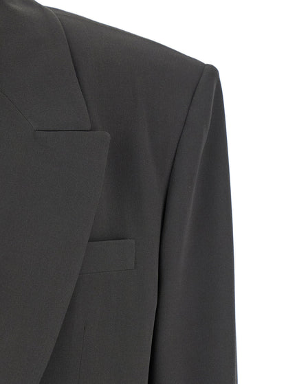 Saint Laurent Women Grey Single-Breasted Jacket With Peak Revers In Silk Woman by Luosophy