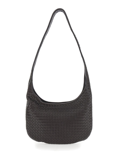 Bottega Veneta Men Brown Crossbody Bag With Top Zip Closure And Intreccio Motif In Leather For Men by Luosophy