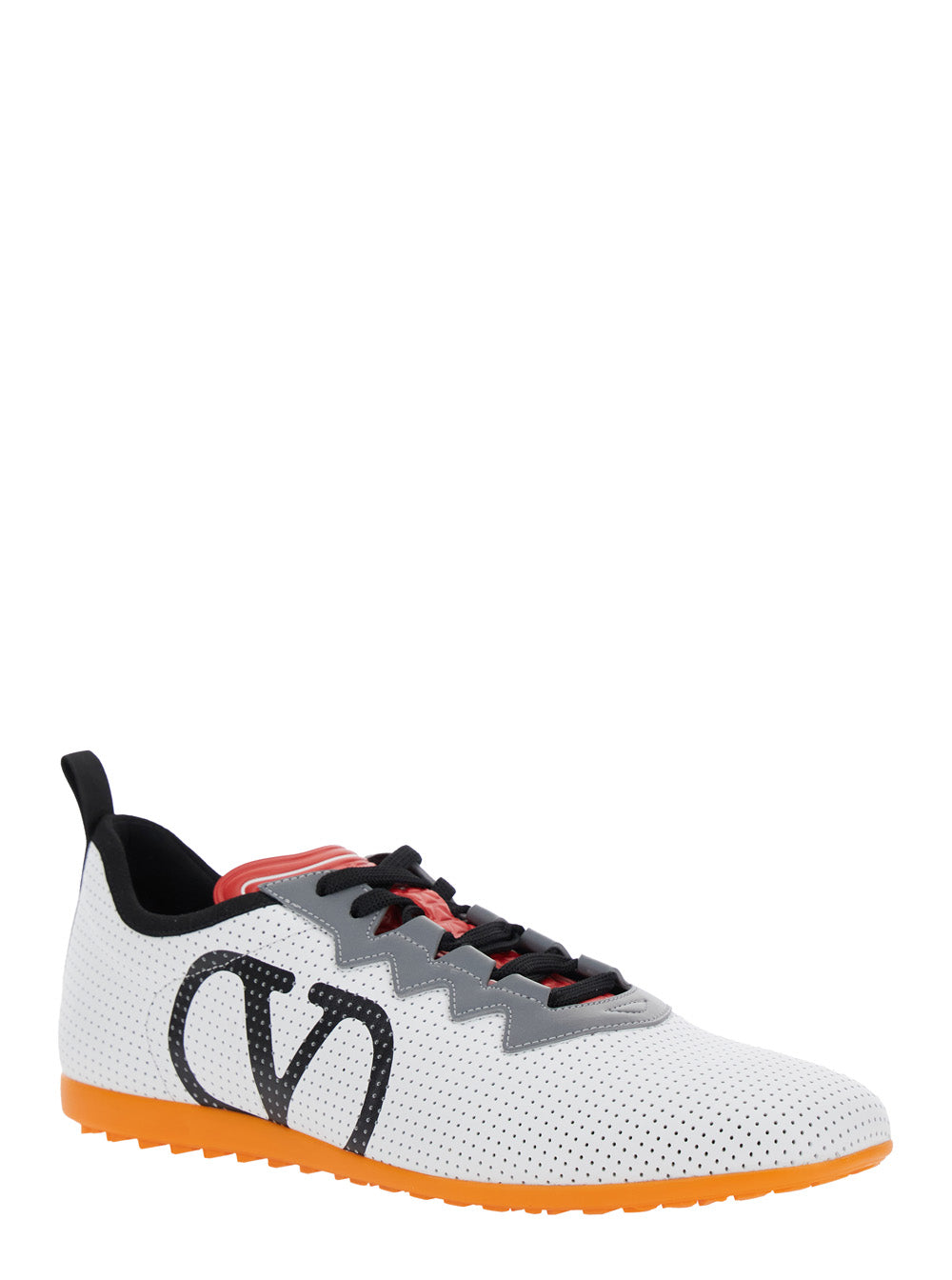 Valentino Garavani Men White Sneakers With Asymmetric Toe And Vlogo Detail On The Side In Tech Fabric Man by Luosophy