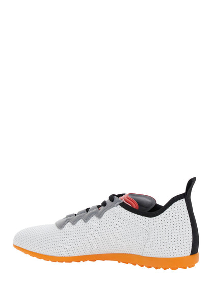 Valentino Garavani Men White Sneakers With Asymmetric Toe And Vlogo Detail On The Side In Tech Fabric Man by Luosophy