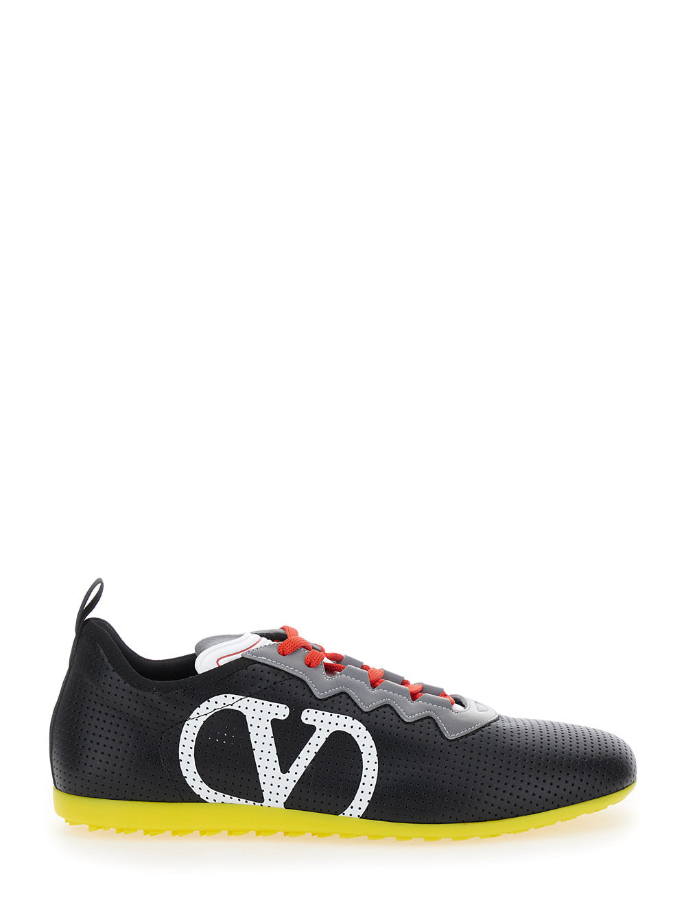 Valentino Garavani Men Black Sneakers With Asymmetric Toe And Vlogo Detail On The Side In Tech Fabric Man by Luosophy