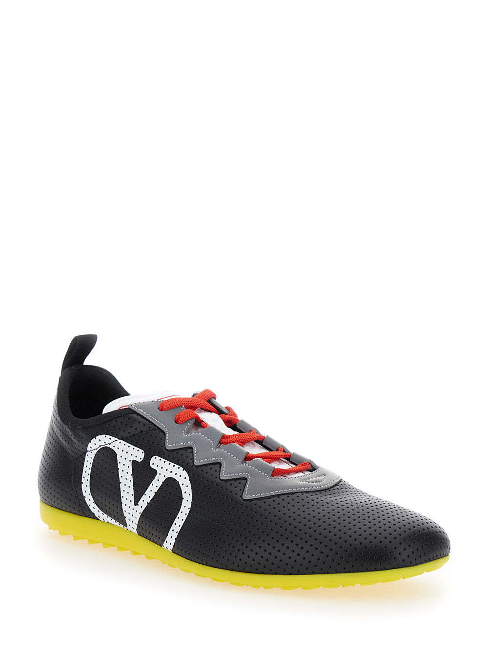 Valentino Garavani Men Black Sneakers With Asymmetric Toe And Vlogo Detail On The Side In Tech Fabric Man by Luosophy
