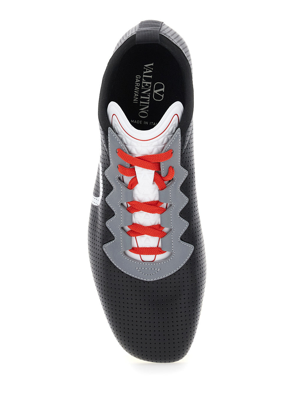 Valentino Garavani Men Black Sneakers With Asymmetric Toe And Vlogo Detail On The Side In Tech Fabric Man by Luosophy