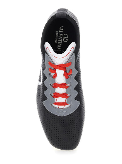 Valentino Garavani Men Black Sneakers With Asymmetric Toe And Vlogo Detail On The Side In Tech Fabric Man by Luosophy