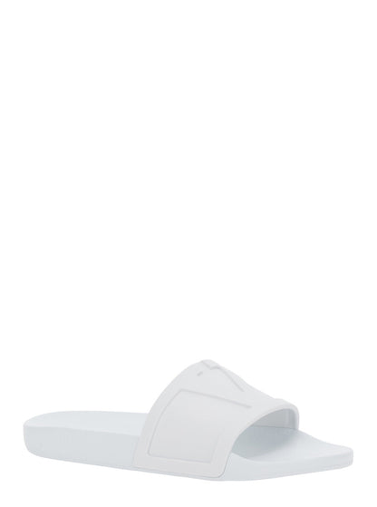 Valentino Garavani Men Whitesandals With Open Toe And Embossed Logo In Rubber Man by Luosophy