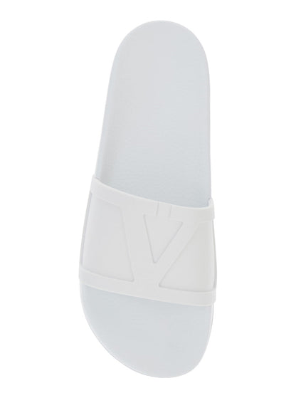 Valentino Garavani Men Whitesandals With Open Toe And Embossed Logo In Rubber Man by Luosophy