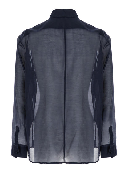 Saint Laurent Men Blue Shirt With Classic Collar And Contrasting Details In Cotton And Silk Man by Luosophy