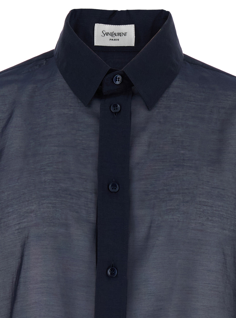 Saint Laurent Men Blue Shirt With Classic Collar And Contrasting Details In Cotton And Silk Man by Luosophy