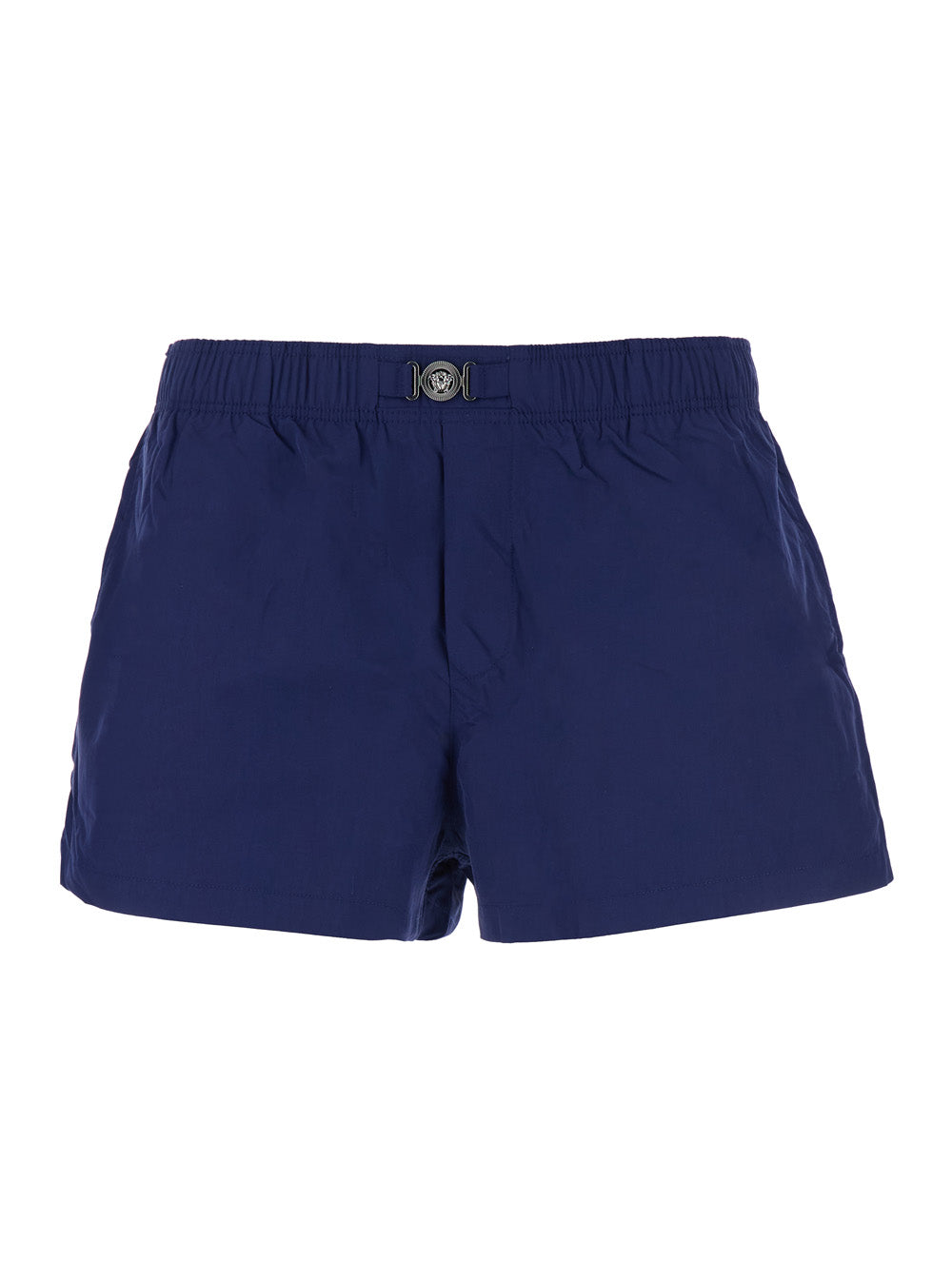 Versace Men Blue Swim Shorts With Elastic Waist And Medusa Plaque On The Front In Tech Fabric Man by Luosophy