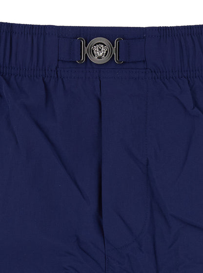 Versace Men Blue Swim Shorts With Elastic Waist And Medusa Plaque On The Front In Tech Fabric Man by Luosophy