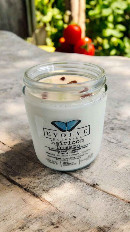 Classic 9oz Jam Jar Crystal Soy Candle - Heirloom Tomato (Prehnite &amp; Red Jasper)