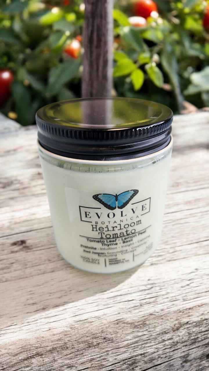 Classic 9oz Jam Jar Crystal Soy Candle - Heirloom Tomato (Prehnite &amp; Red Jasper)