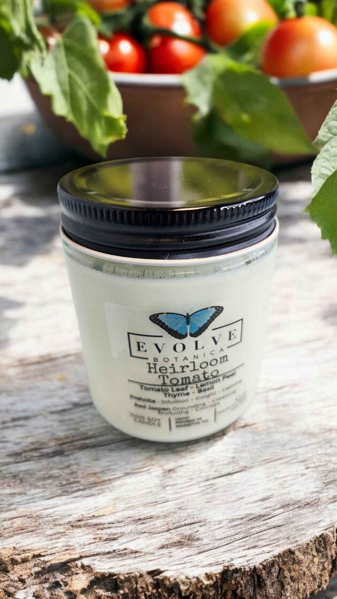 Classic 9oz Jam Jar Crystal Soy Candle - Heirloom Tomato (Prehnite &amp; Red Jasper)