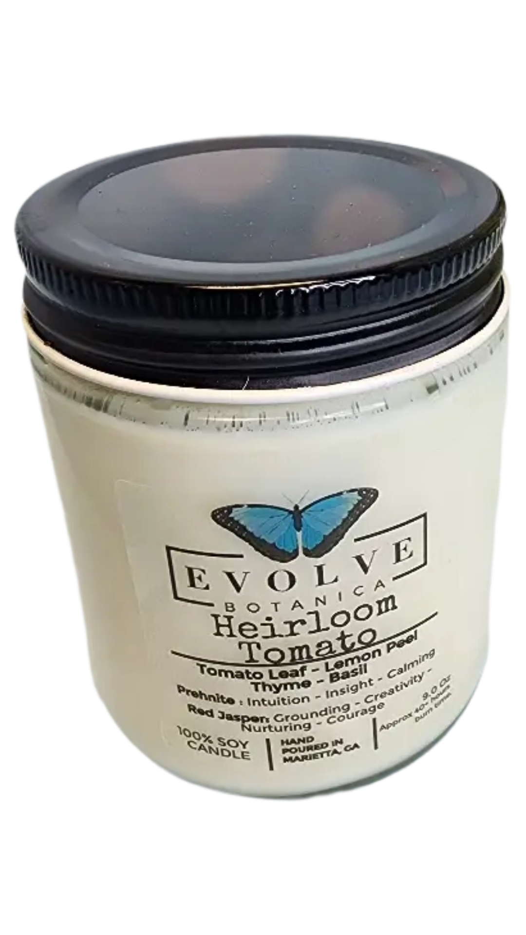 Classic 9oz Jam Jar Crystal Soy Candle - Heirloom Tomato (Prehnite &amp; Red Jasper)