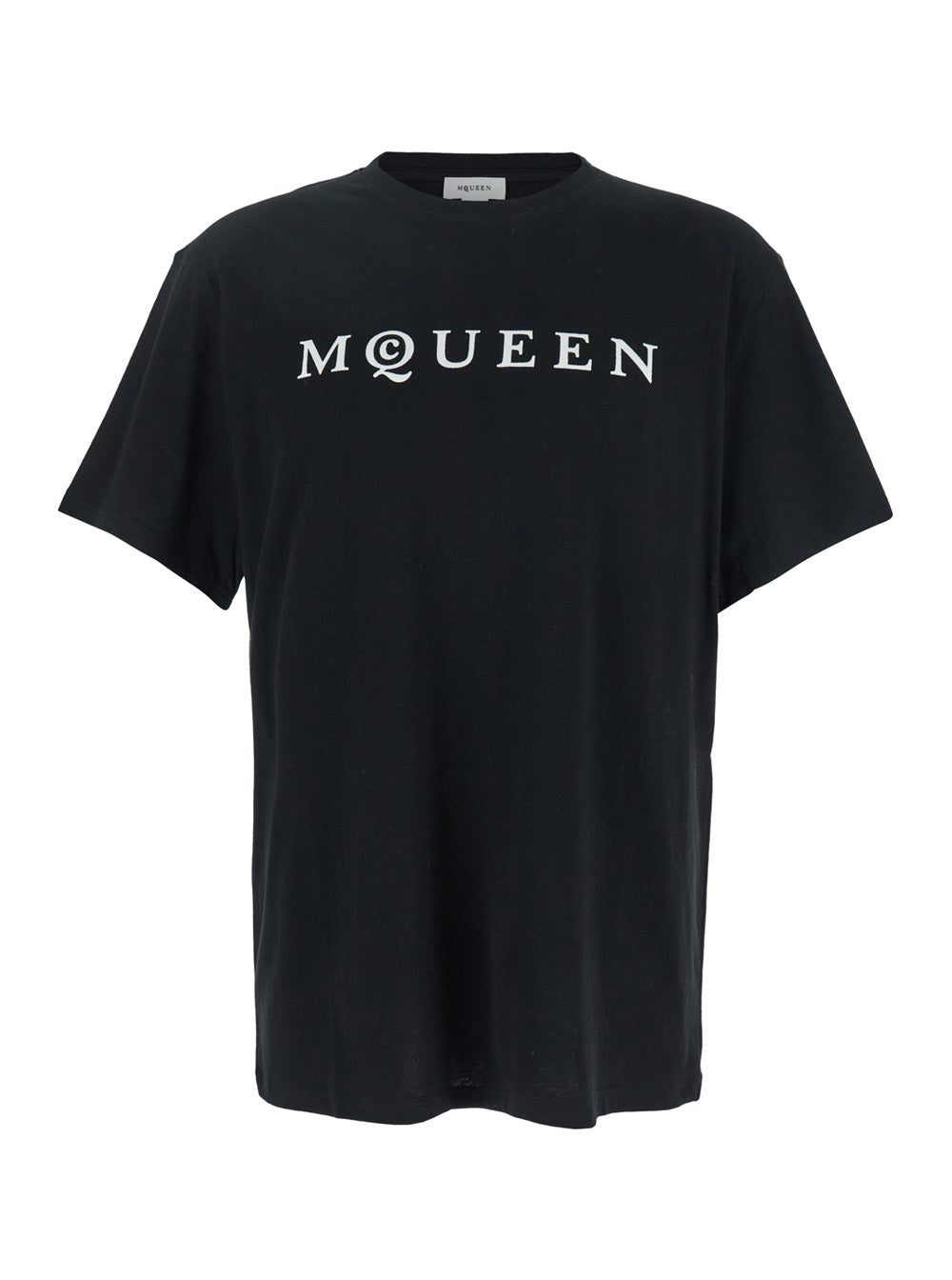 Alexander Mcqueen Men Black Crewneck T-Shirt With Logo Print On The Front In Cotton Man by Luosophy