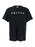 Alexander Mcqueen Men Black Crewneck T-Shirt With Logo Print On The Front In Cotton Man by Luosophy