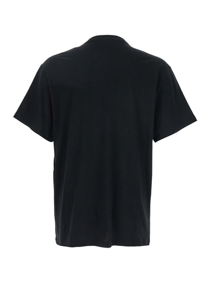 Alexander Mcqueen Men Black Crewneck T-Shirt With Logo Print On The Front In Cotton Man by Luosophy