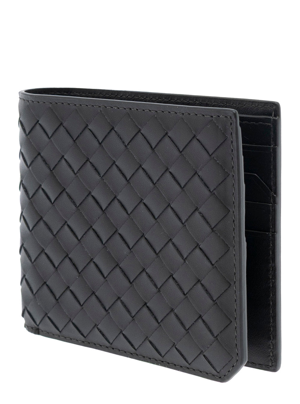 Bottega Veneta Men Green Bi-Fold Wallet With Intrecciato Motif And Embossed Logo Lettering On The Inside In Leather Man by Luosophy