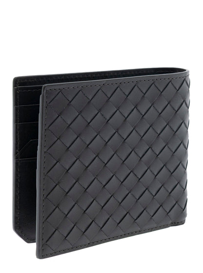 Bottega Veneta Men Green Bi-Fold Wallet With Intrecciato Motif And Embossed Logo Lettering On The Inside In Leather Man by Luosophy
