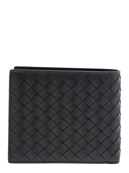 Bottega Veneta Men Green Bi-Fold Wallet With Intrecciato Motif And Embossed Logo Lettering On The Inside In Leather Man by Luosophy