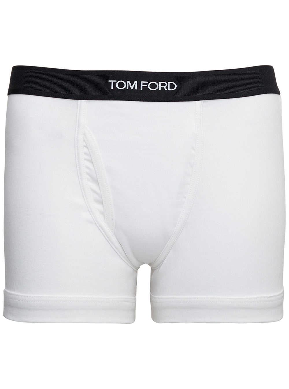 Tom Ford Men White Boxer Shorts With Elastic Waist With Logo Lettering In Cotton Man by Luosophy