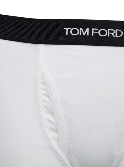 Tom Ford Men White Boxer Shorts With Elastic Waist With Logo Lettering In Cotton Man by Luosophy