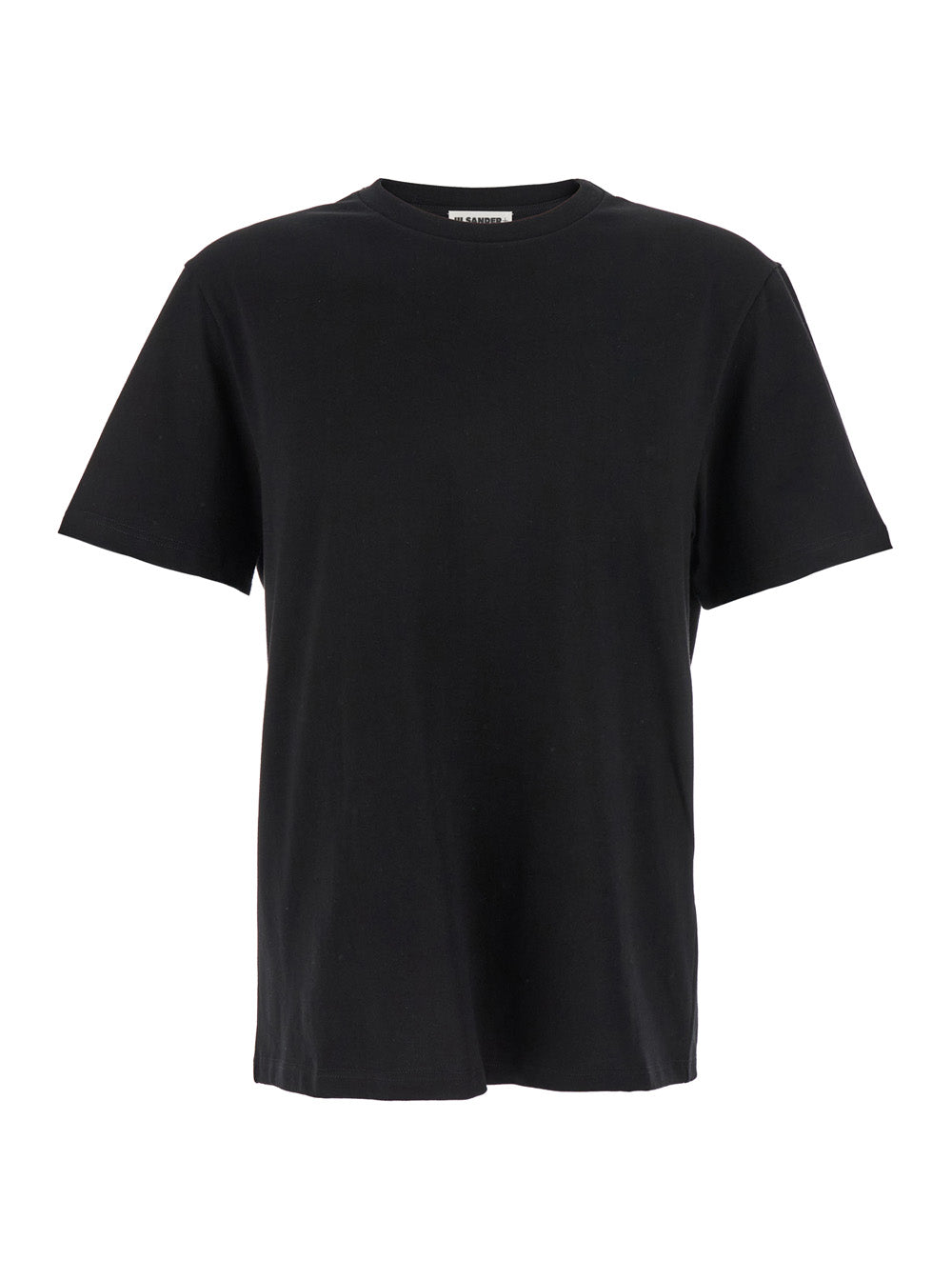 Jil Sander Men Black Crewneck T-Shirt With Logo Patch On The Rear In Cotton Man by Luosophy